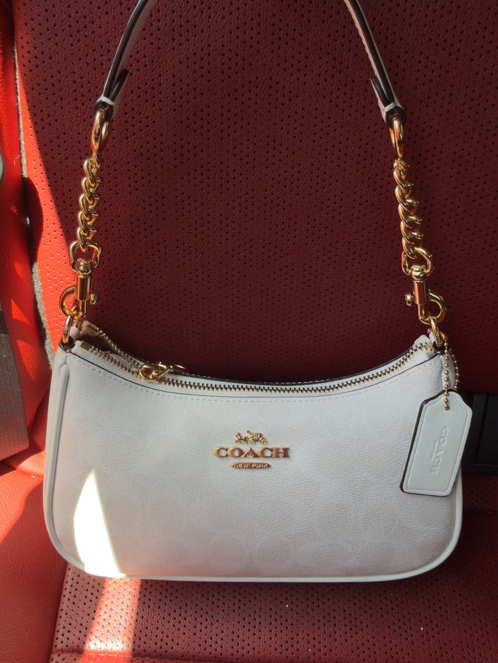 COACH Teri White Shoulder Bag with Gold-Tone Chain Strap